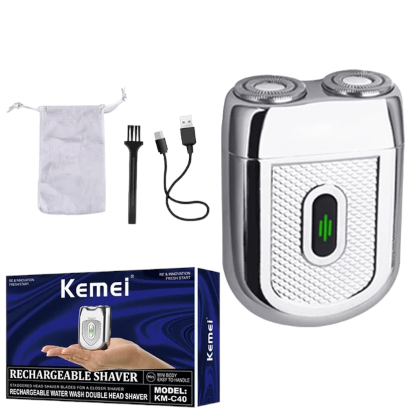 Afeitadora Kemei Mini Km-C40 Recargable Shaver Plateado