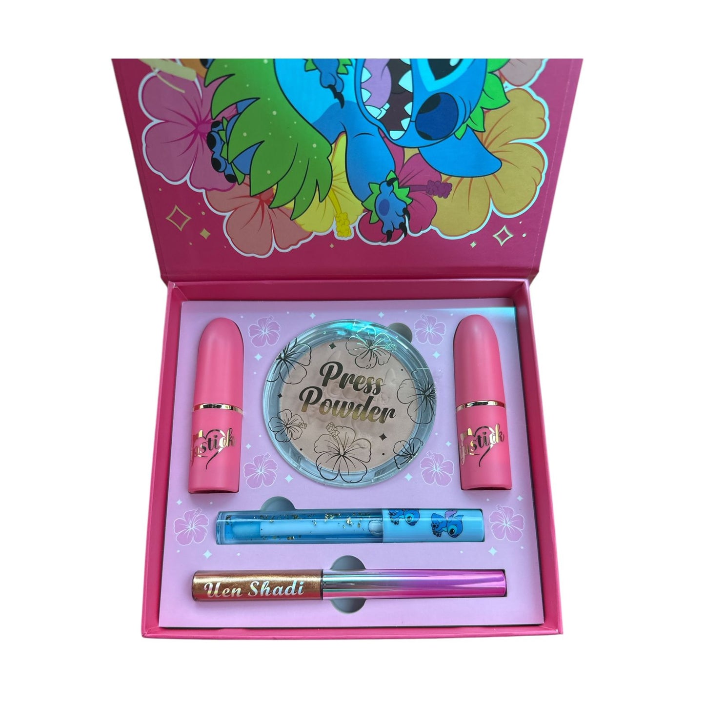 Set De Maquillaje Compacto Brillo Labial Delineador FUSCIA