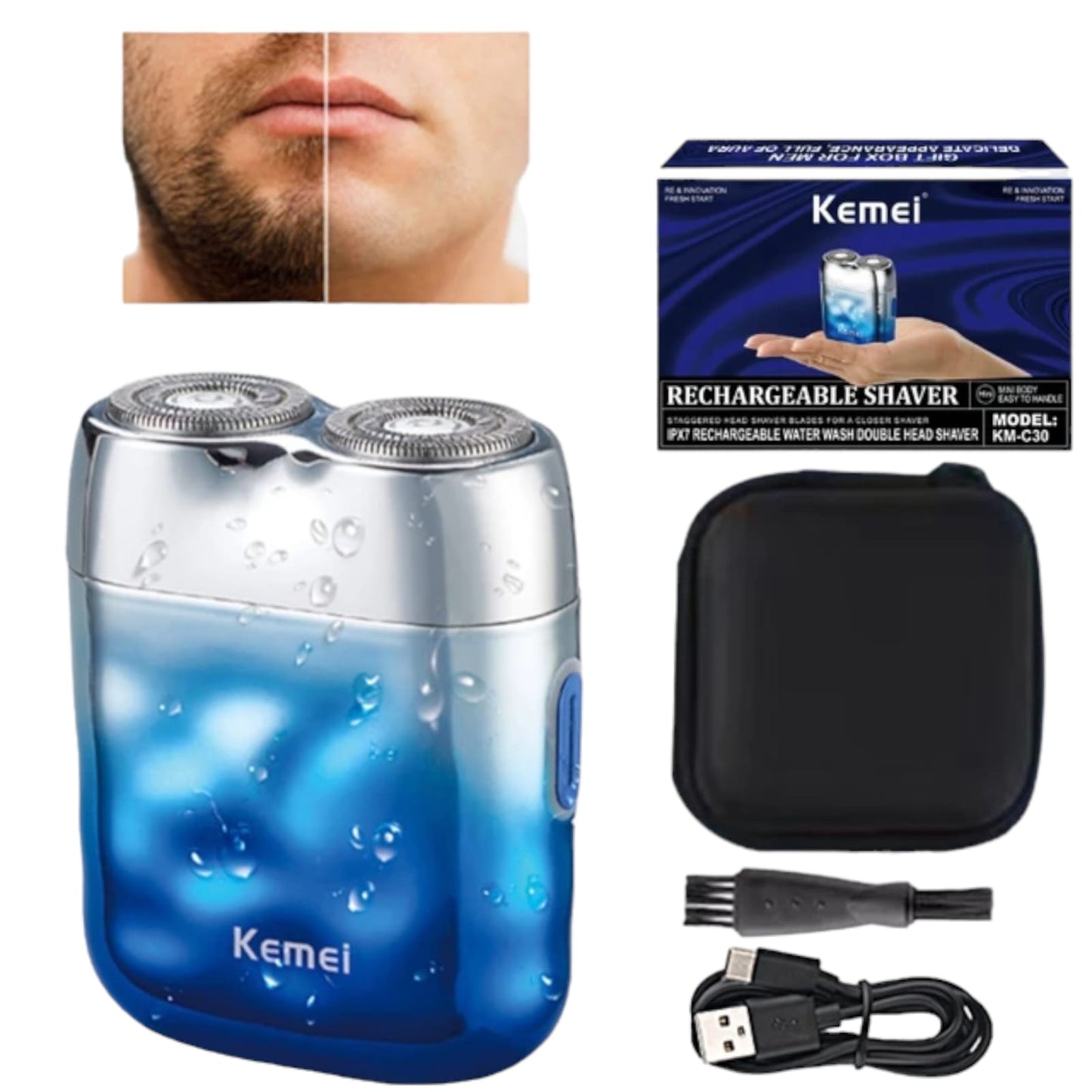 Afeitadora Recargable Kemei KM-C30 Aguamarina