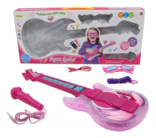 Guitarra Musical Con Micrófono y Luces Para Niña