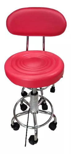 Taburete Con Respaldo Asiento Giratorio Rojo