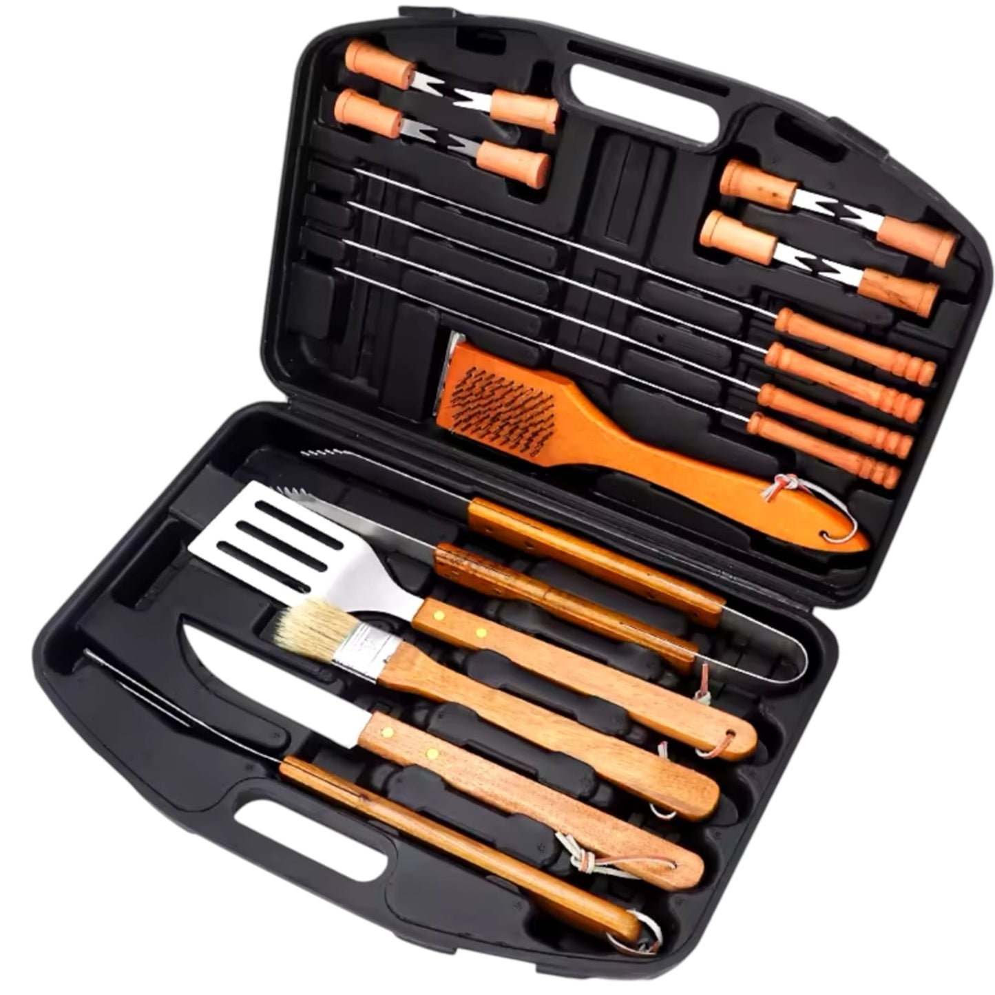 Set Parrilleros Asado Maleta 18 Piezas Acero Mango de Madera