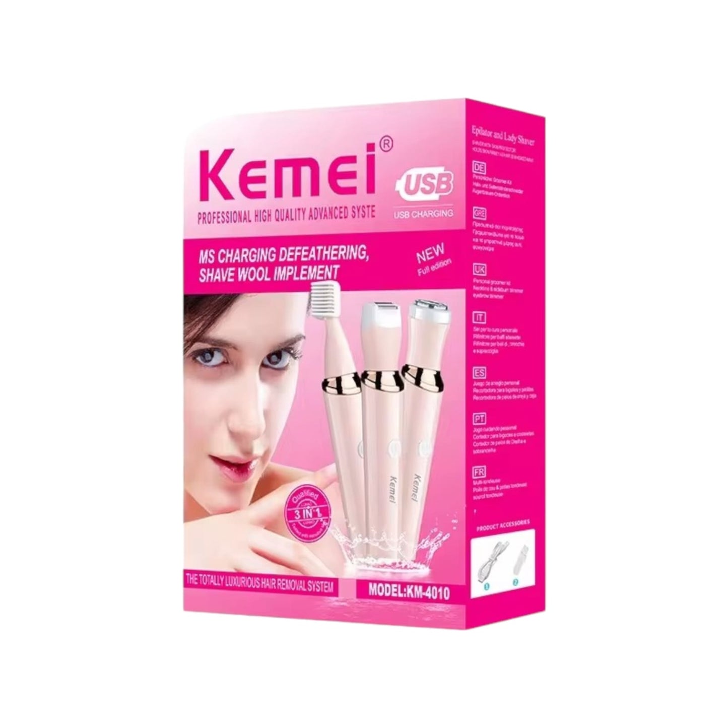 Afeitadora Vello Facial Corporal Recargable 3 En 1 Km-4010