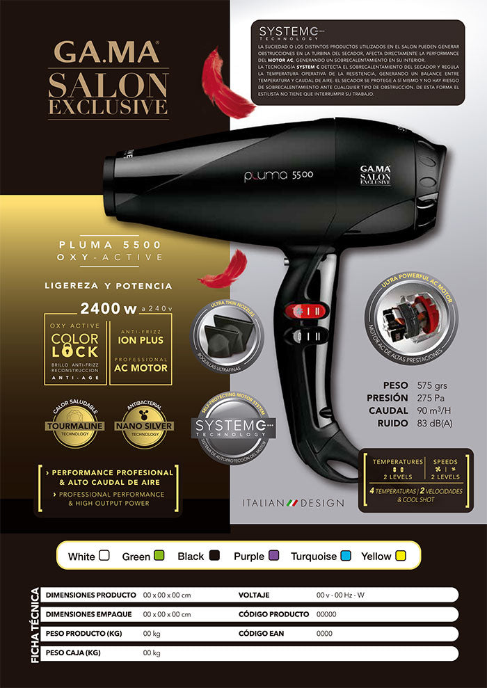 Secador Para Cabello GAMA Salon Exclusive Pluma 4500 Oxy Active negro 220V - 240V