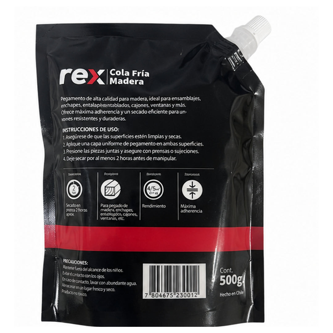 Cola Fria Rex de 500gr Pegamento Para Madera Blanco