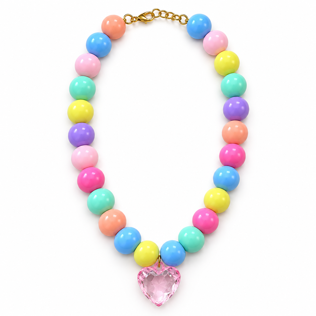 Collar Chicle Multicolor con Corazón Rosado