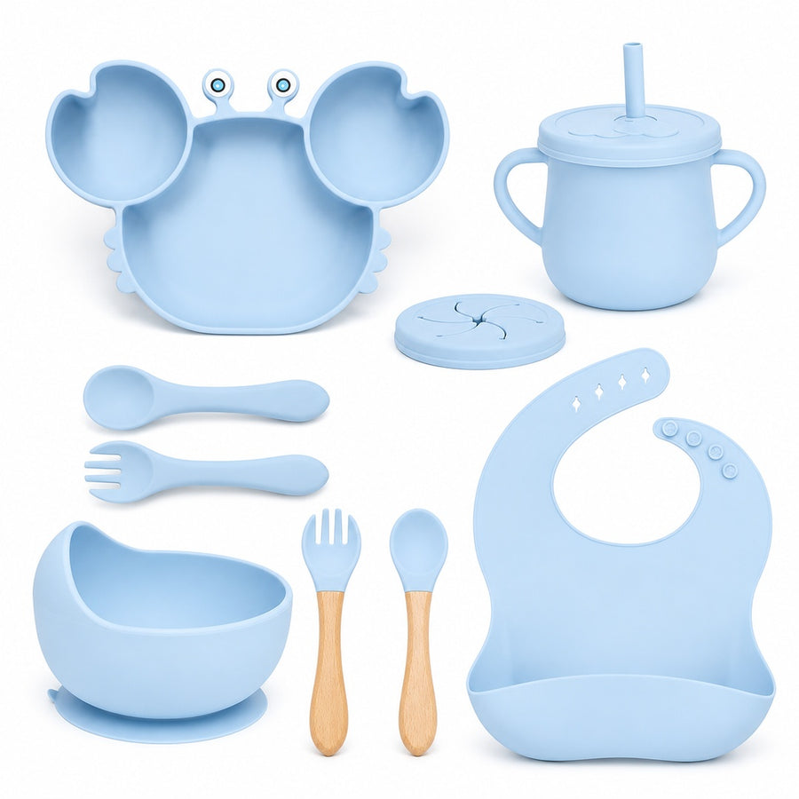 Set de alimentación bebé silicona 10 piezas color Celeste - imagen principal