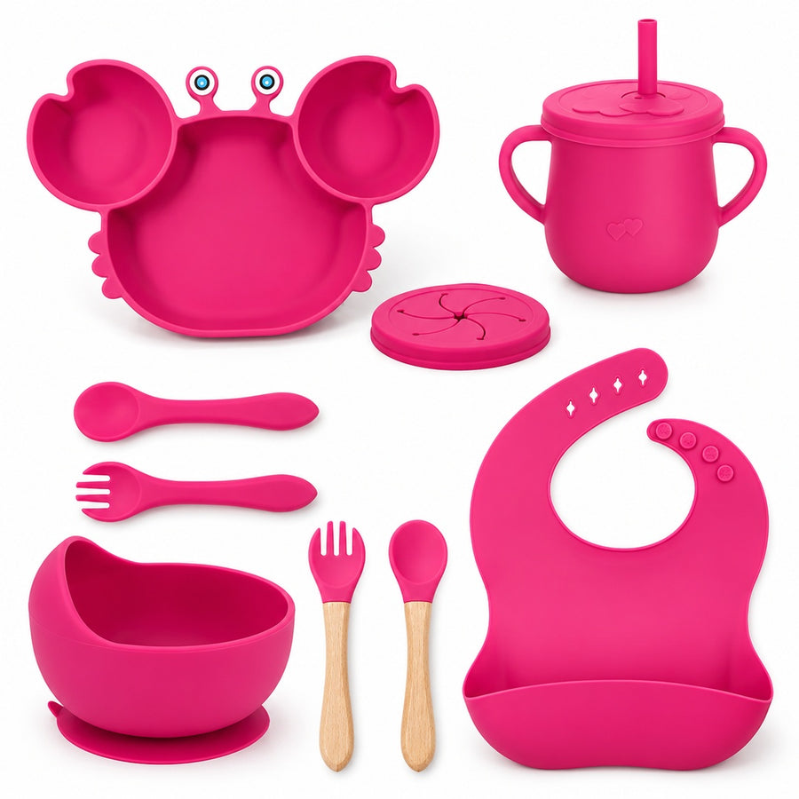 Set de alimentación bebé silicona 10 piezas color Fucsia - imagen principal