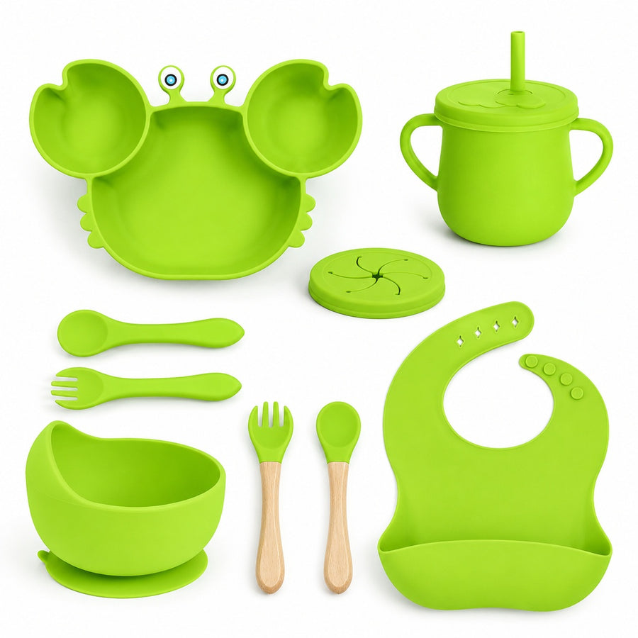Set de alimentación bebé silicona 10 piezas color Verde Manzana - detalle del producto