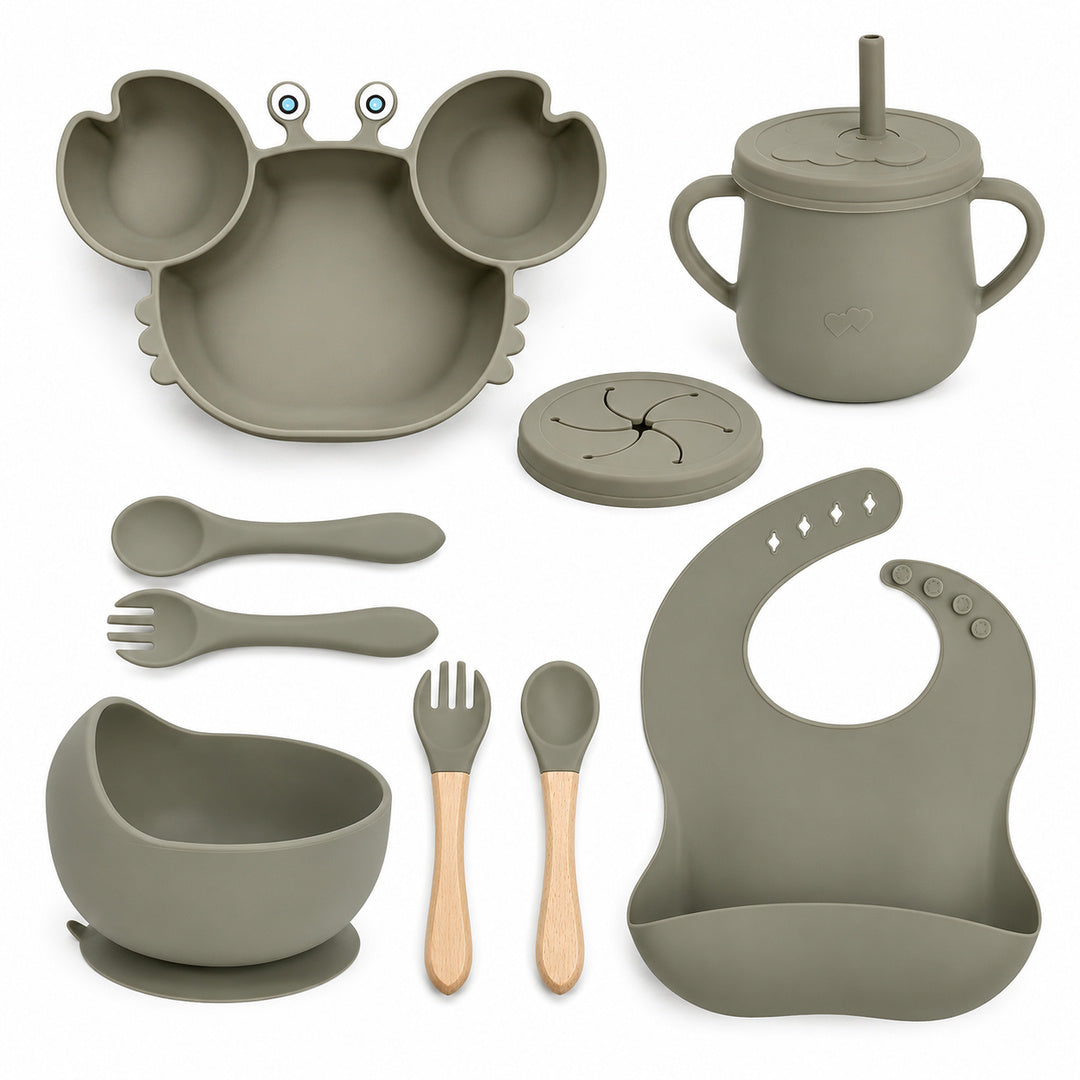 Set de alimentación bebé silicona 10 piezas color Verde Militar - vista 4 del producto