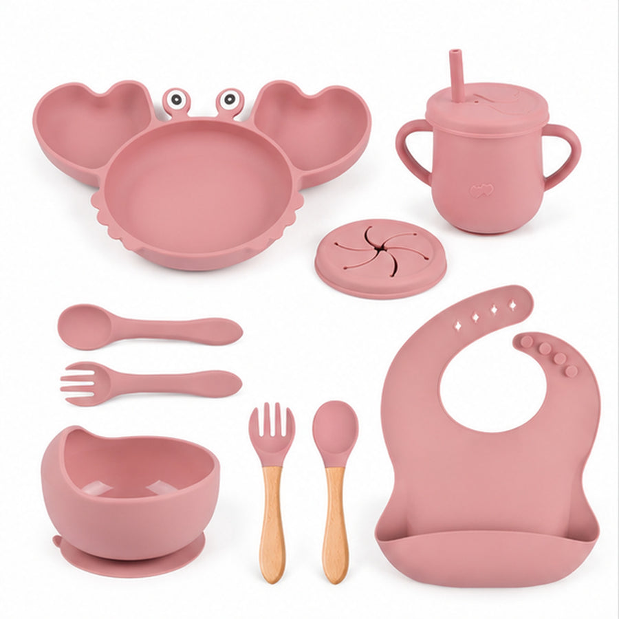 Set de alimentación bebé silicona 10 piezas color Rosa Vieja - imagen principal