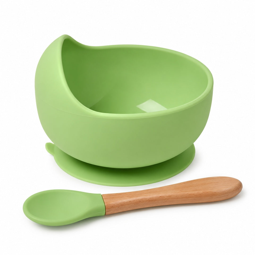 Bowl Con Cuchara De Silicona Para Bebé - variante Gris