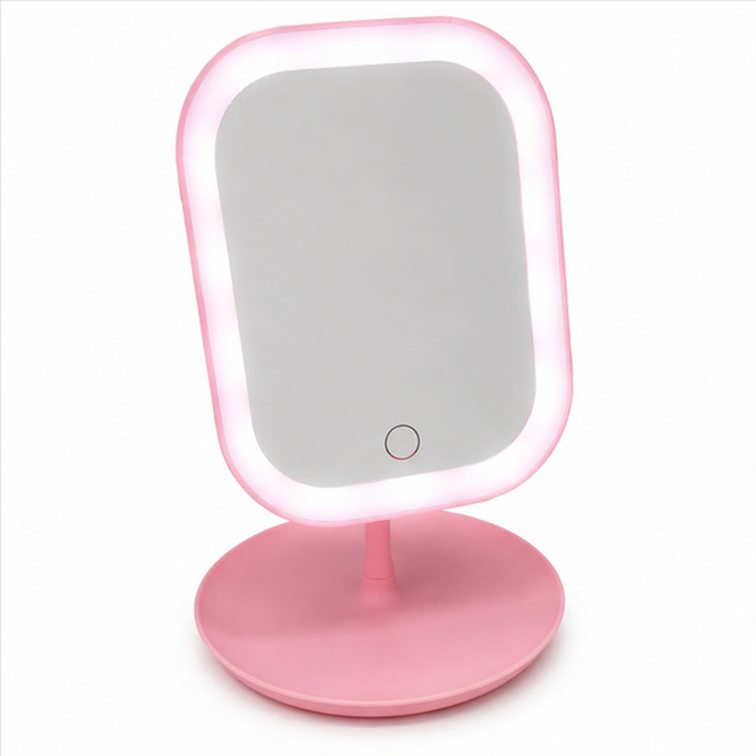 Espejo Con Luz Led para Maquillaje Recargable - variante rosa