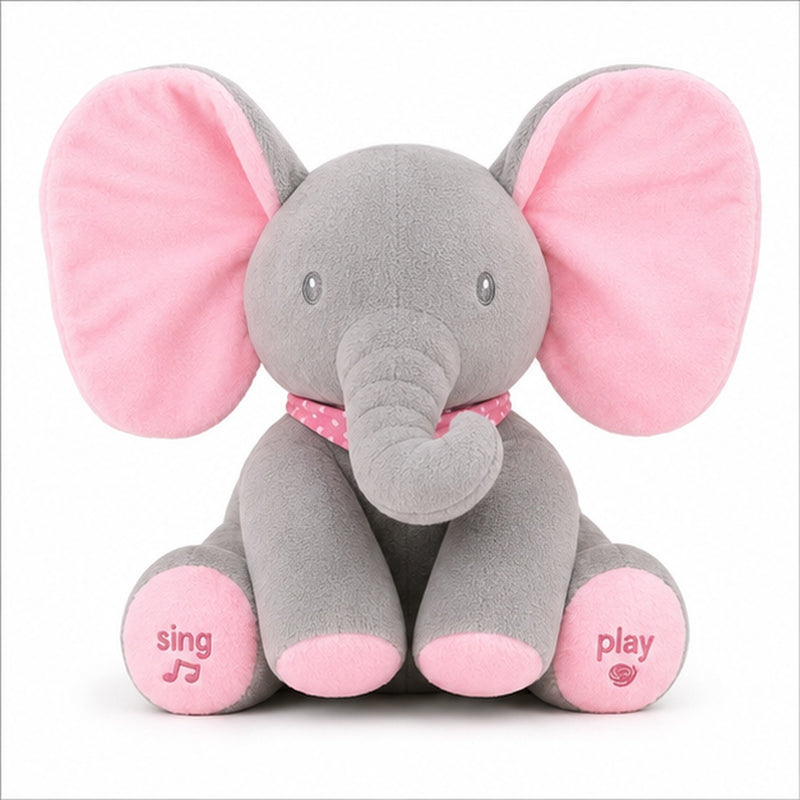 Peluche elefante musical con movimiento de orejas 30 cm color Rosa
