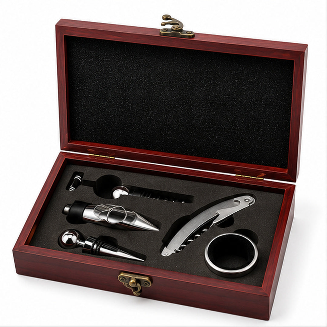 Set de vino en madera rectangular 5 piezas - imagen principal
