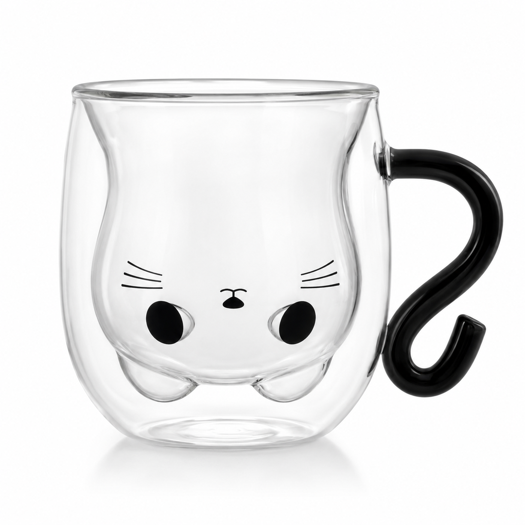 Taza De Vidrio De Doble Pared Bkinpid Cute Cat, Gato Negro - imagen principal