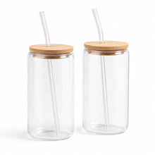Vaso Lata de Vidrio Tapa Bambu con Sorbete Diseños Varios - variante LISO
