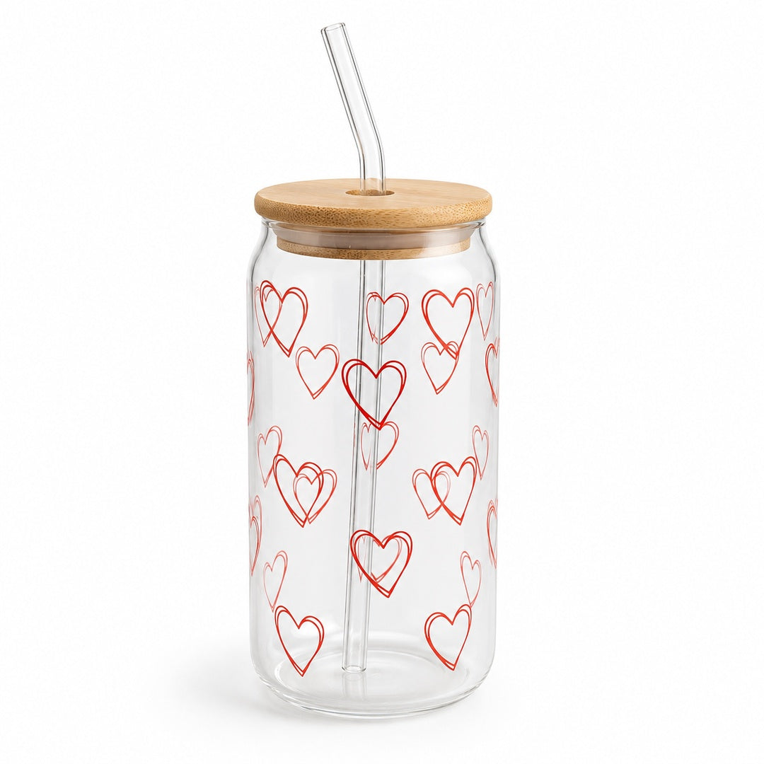 Vaso Lata de Vidrio Tapa Bambu con Sorbete Diseños Varios - vista 4 del producto