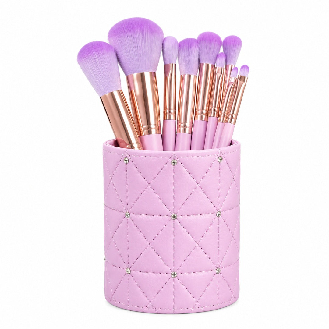 Set de 9 brochas de maquillaje Sweet Beauty con porta brochas lila - variante rosa