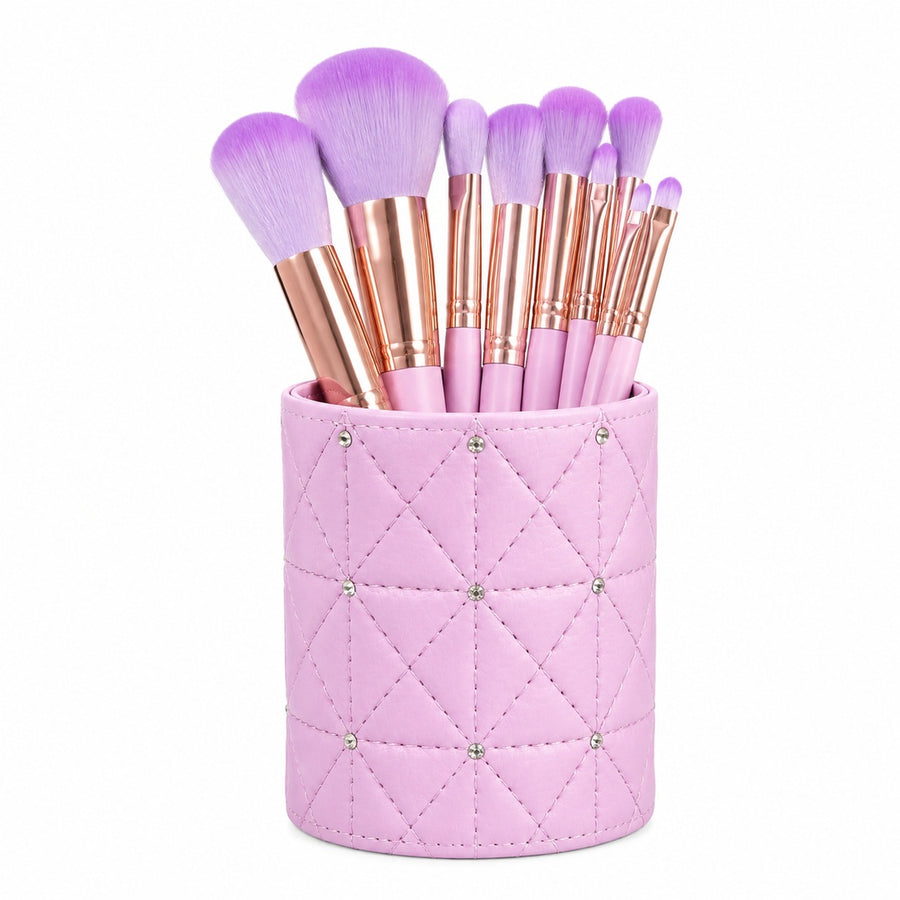 Set de 9 brochas de maquillaje Sweet Beauty con porta brochas lila - variante rosa