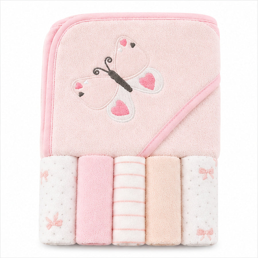 Set De Toalla Con Capucha Bebés Y Toallitas Multiuso Niñas - variante Mariposa