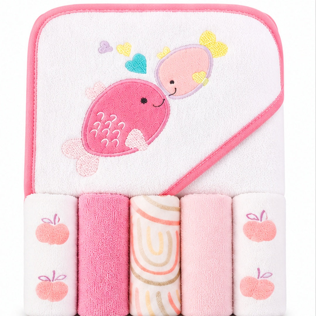 Set De Toalla Con Capucha Bebés Y Toallitas Multiuso Niñas - variante Peces