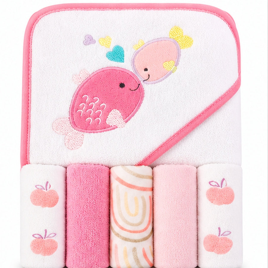 Set De Toalla Con Capucha Bebés Y Toallitas Multiuso Niñas - variante Peces