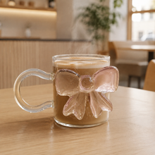 Taza De Vidrio Para Cafe Con Lazo Coquette 3d Liso