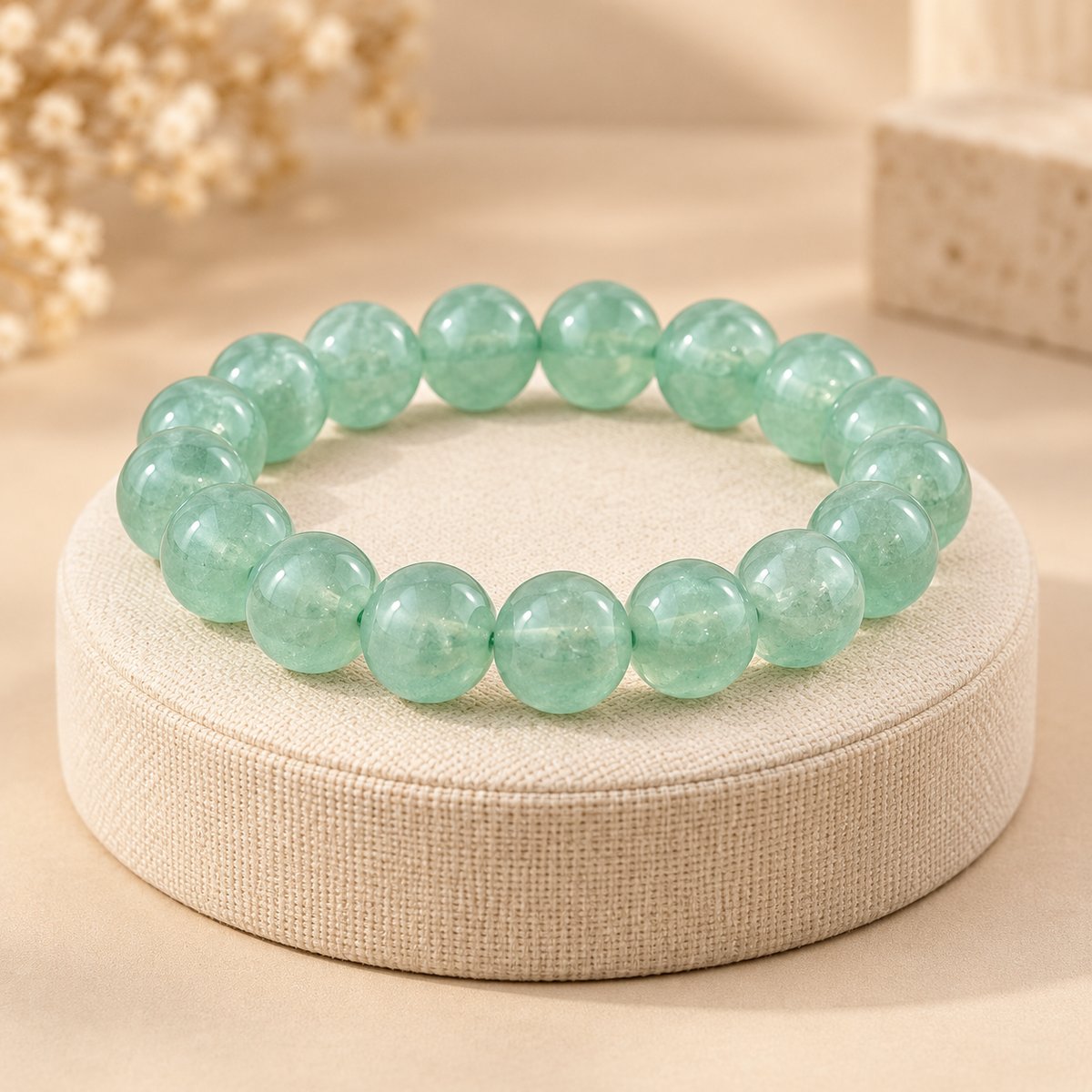 Pulsera De Piedra Natural Aventurina Verde Y Cuarzo Fortuna
