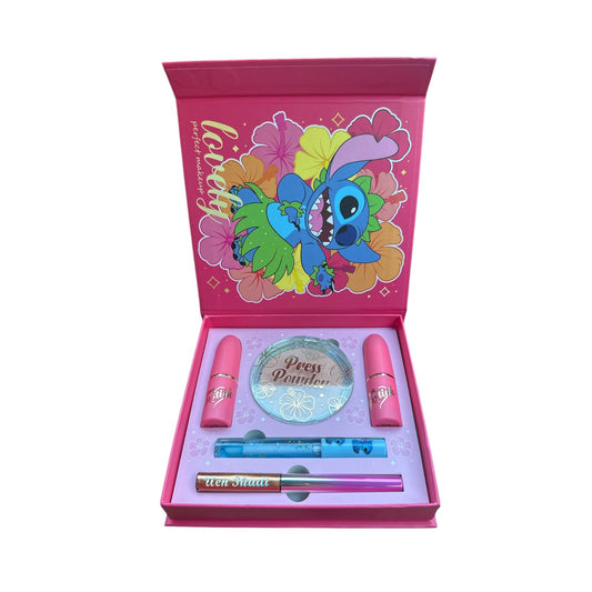 Set De Maquillaje Compacto Brillo Labial Delineador FUSCIA