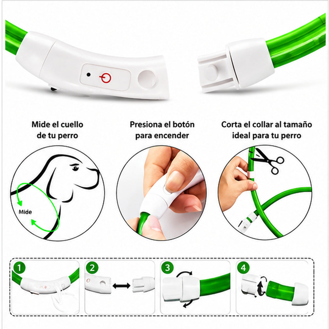 Collar Para Perro Luz Led Luminoso 40 Cm Carga Usb MLV-202516 - variante NARANJA