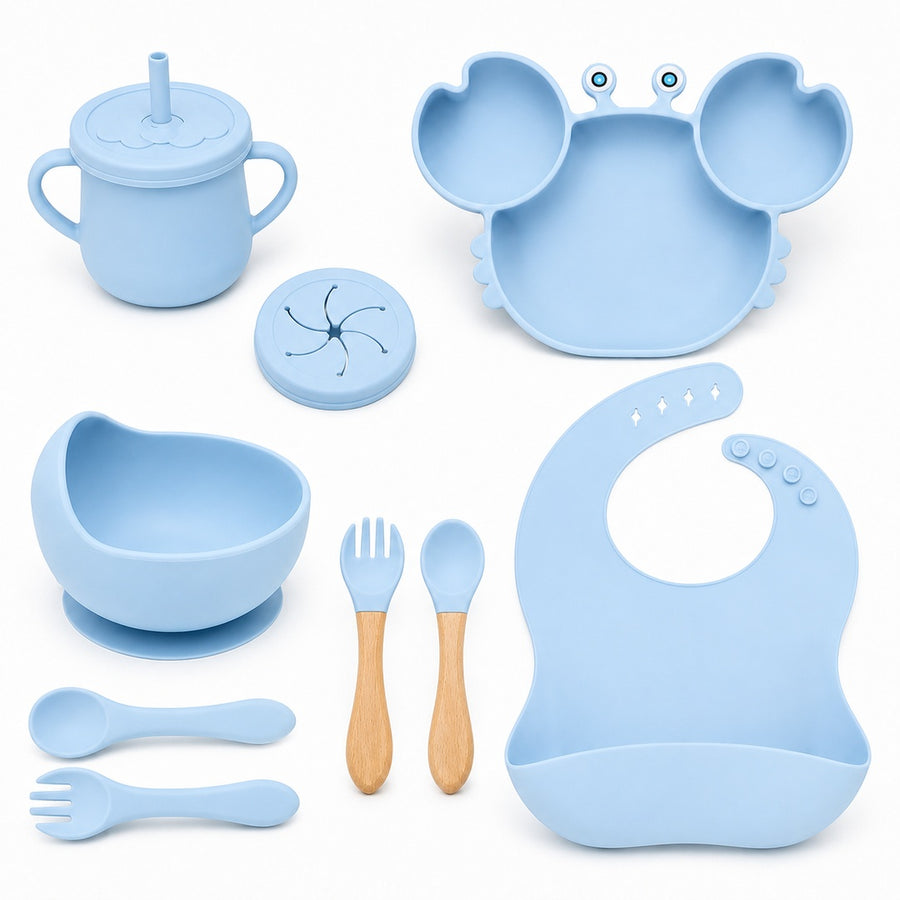 Set de alimentación bebé silicona 10 piezas color Celeste - detalle del producto