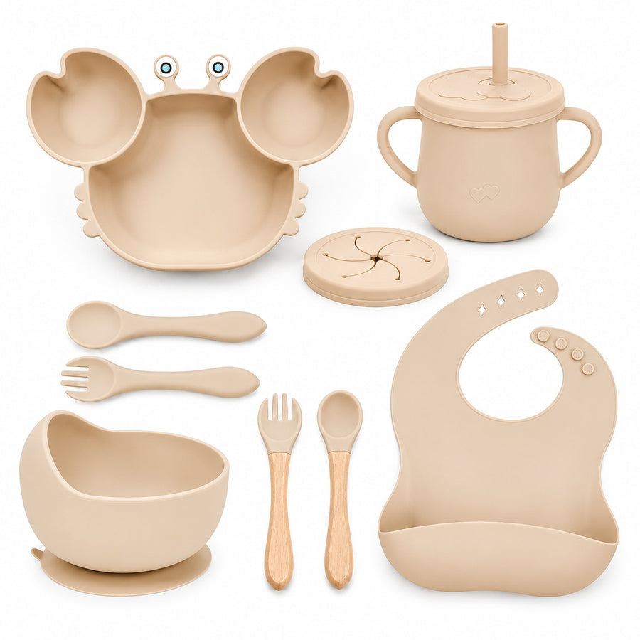 Set de alimentación bebé silicona 10 piezas color Beige - detalle del producto