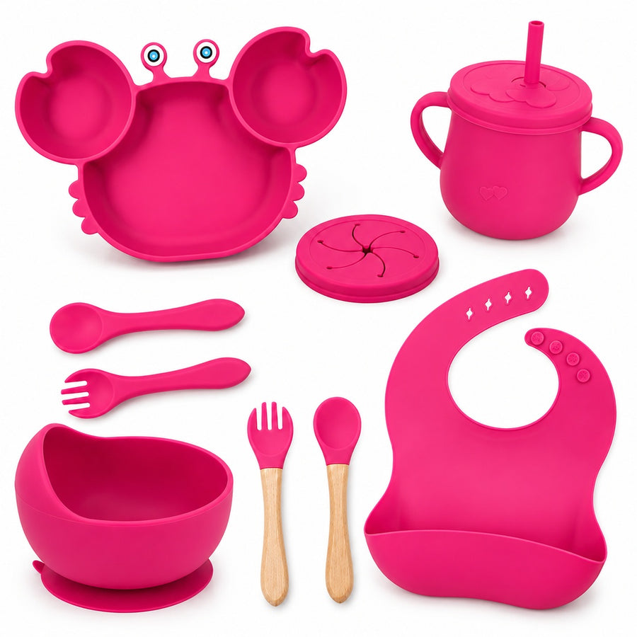 Set de alimentación bebé silicona 10 piezas color Fucsia - detalle del producto