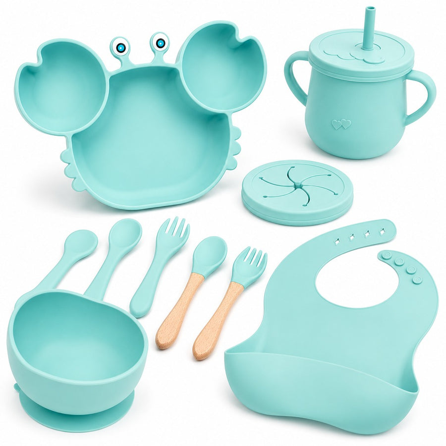 Set de alimentación bebé silicona 10 piezas color Turquesa - detalle del producto