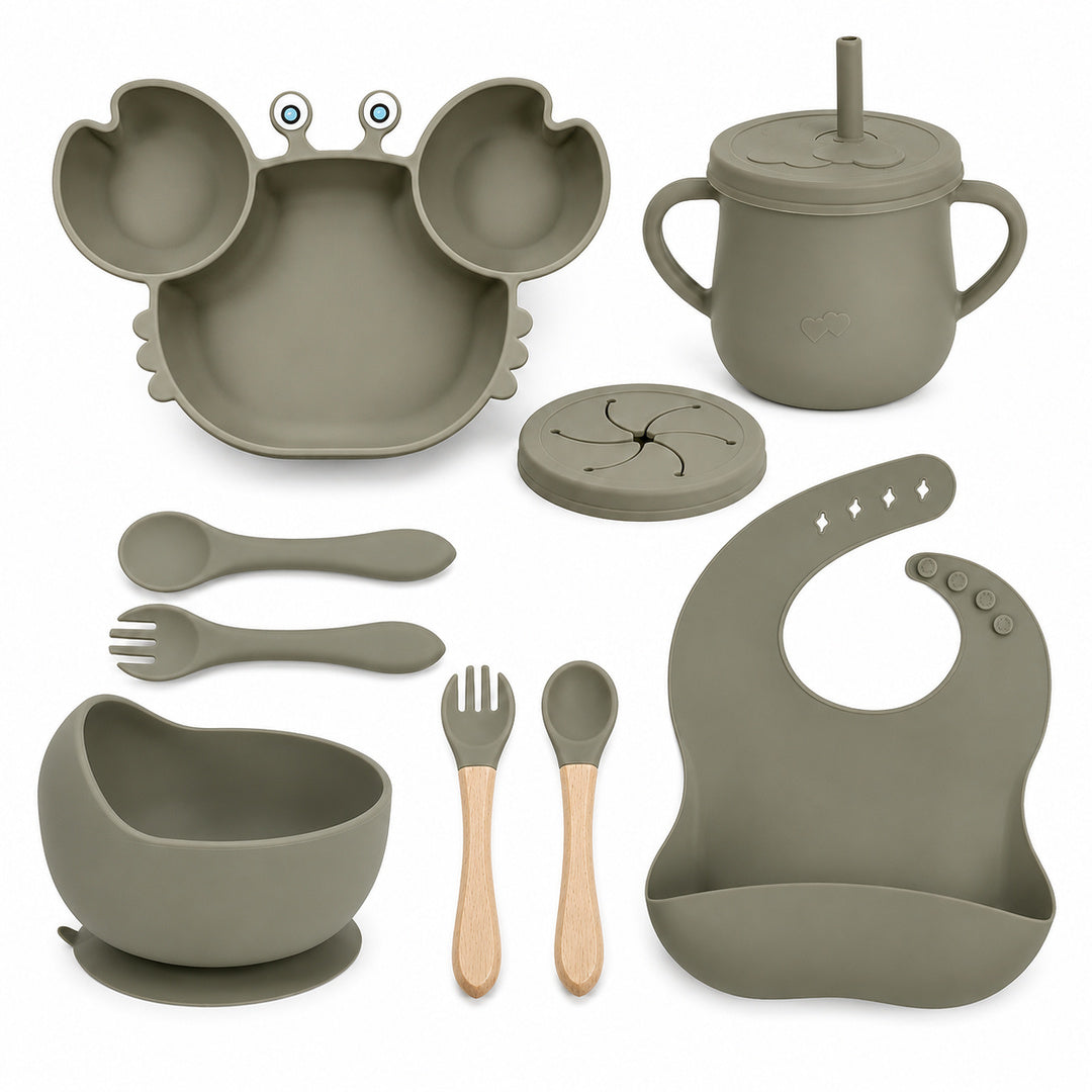 Set de alimentación bebé silicona 10 piezas color Verde Militar - imagen principal
