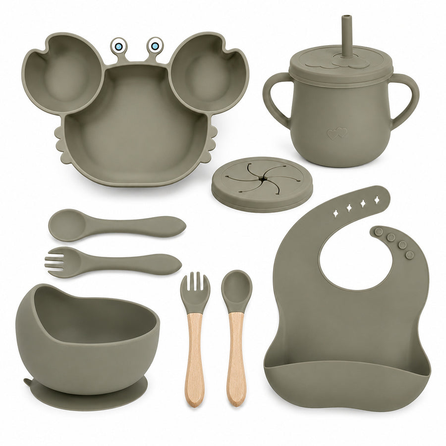 Set de alimentación bebé silicona 10 piezas color Verde Militar - imagen principal
