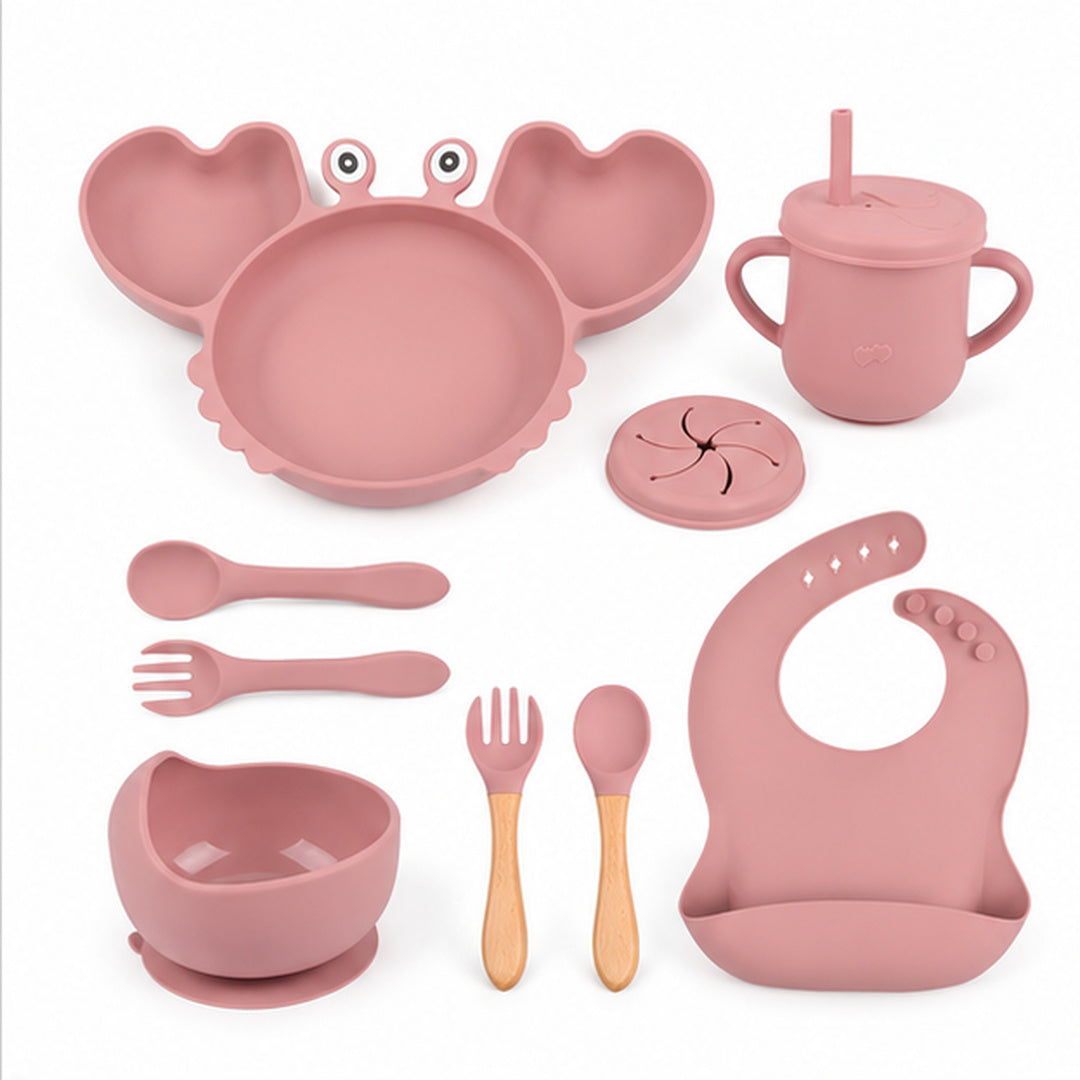 Set de alimentación bebé silicona 10 piezas color Rosa Vieja - vista 3 del producto