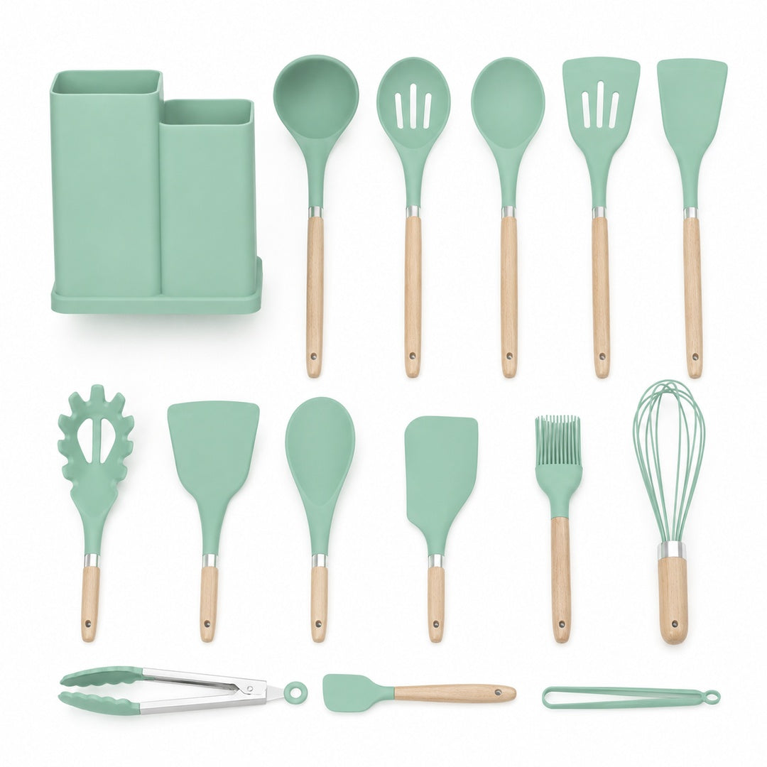 Set de utensilios de silicona Kitchenware 19 piezas turquesa - detalle del producto