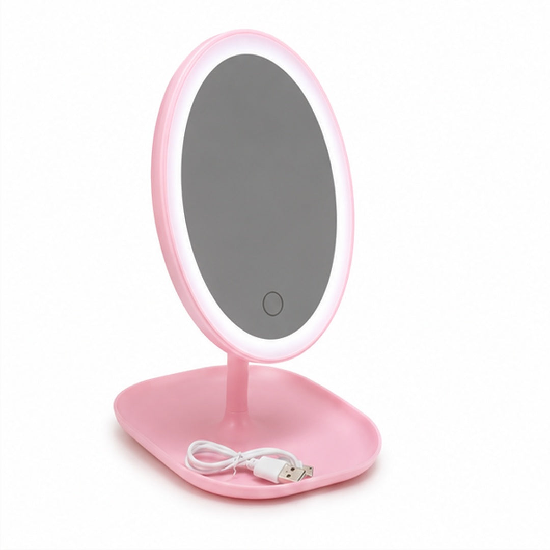 Espejo Con luz Led Recargable Ovalado Rosa - variante ROSA