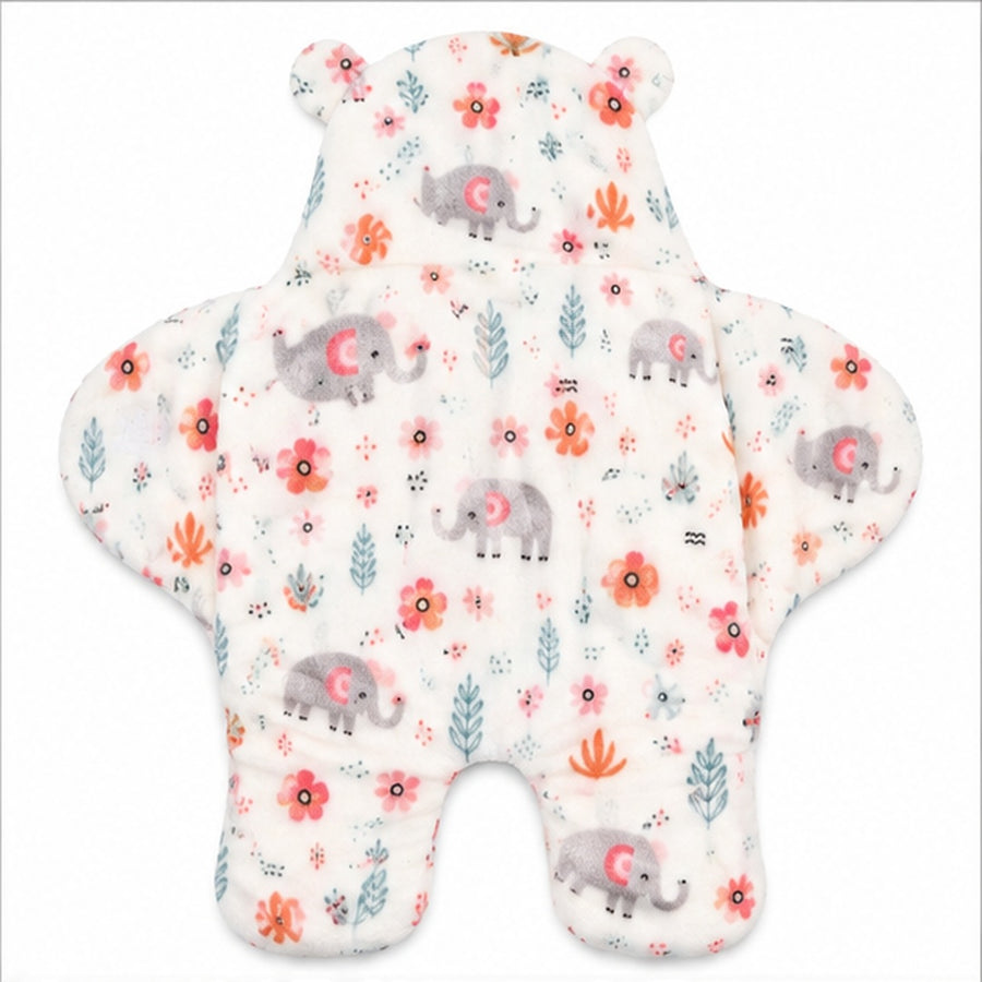 Saco manta para bebé de chiporro blanco diseño elefante con flores - detalle del producto