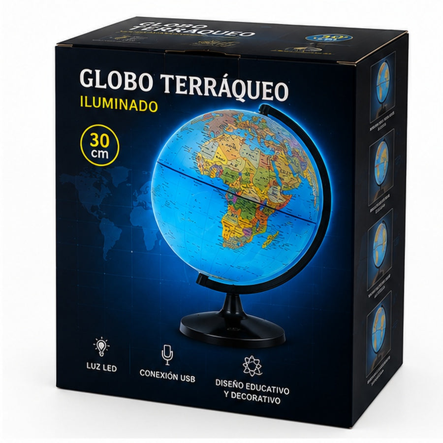 Globo Terráqueo Giratorio Grande 30cm Con Luz - detalle del producto