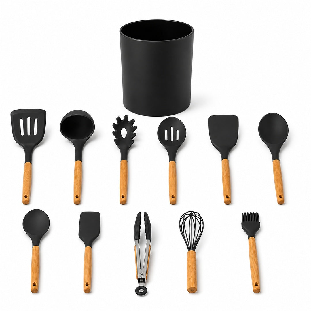 Set de utensilios de silicona 12 piezas color Negro - detalle del producto