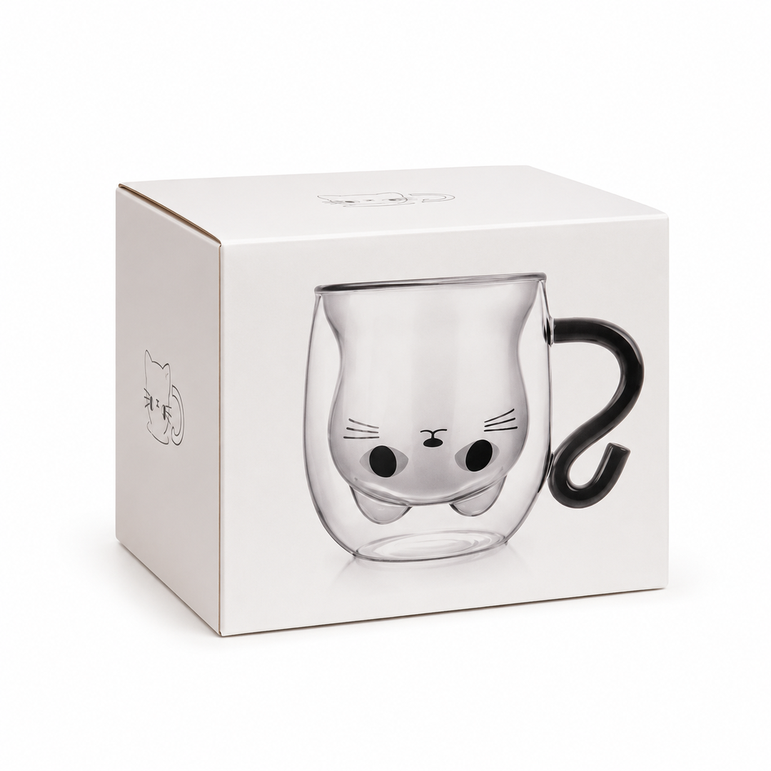 Taza De Vidrio De Doble Pared Bkinpid Cute Cat, Gato Negro - detalle del producto