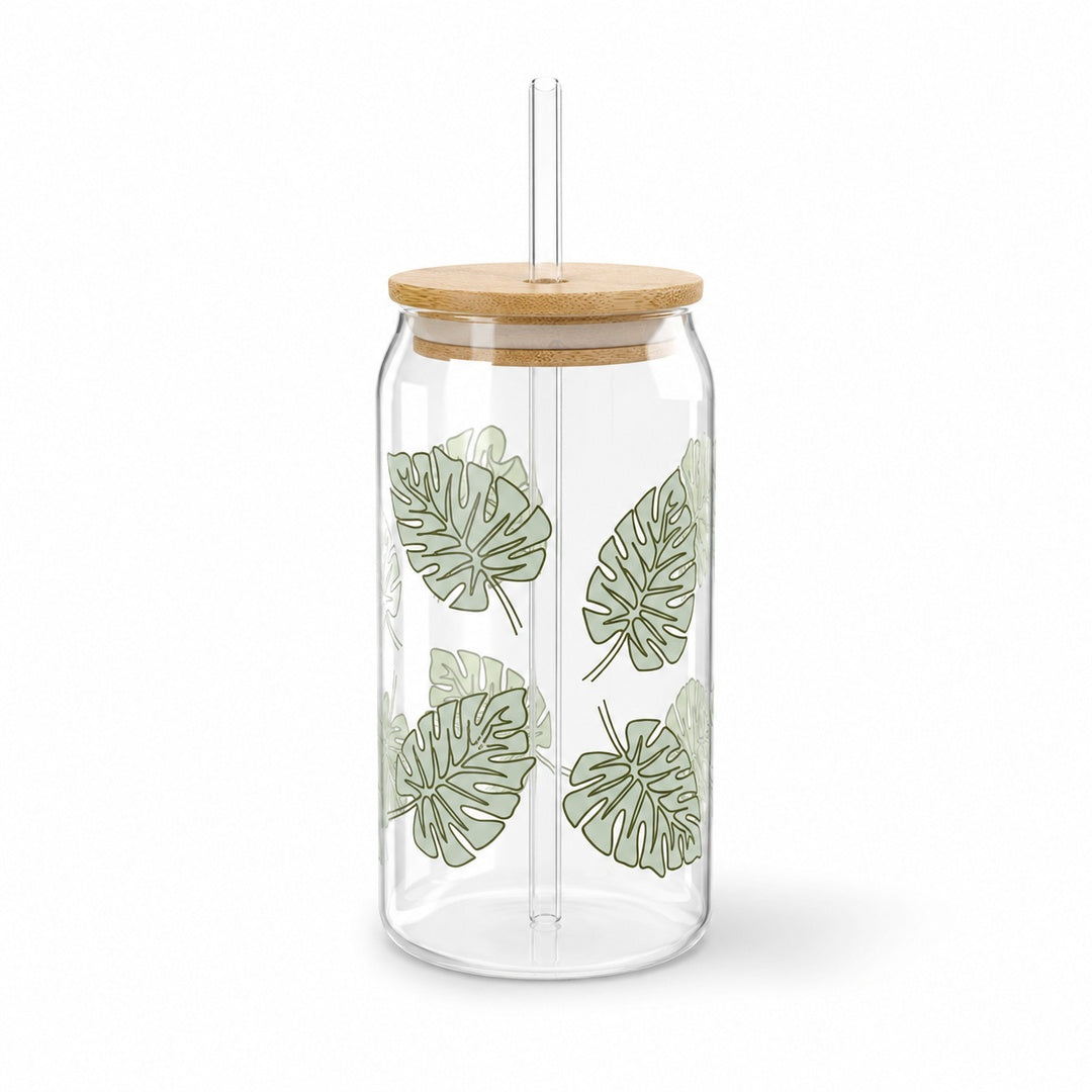 Vaso Lata de Vidrio Tapa Bambu con Sorbete Diseños Varios - vista 5 del producto