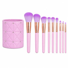 Set de 9 brochas de maquillaje Sweet Beauty con porta brochas lila - variante azul