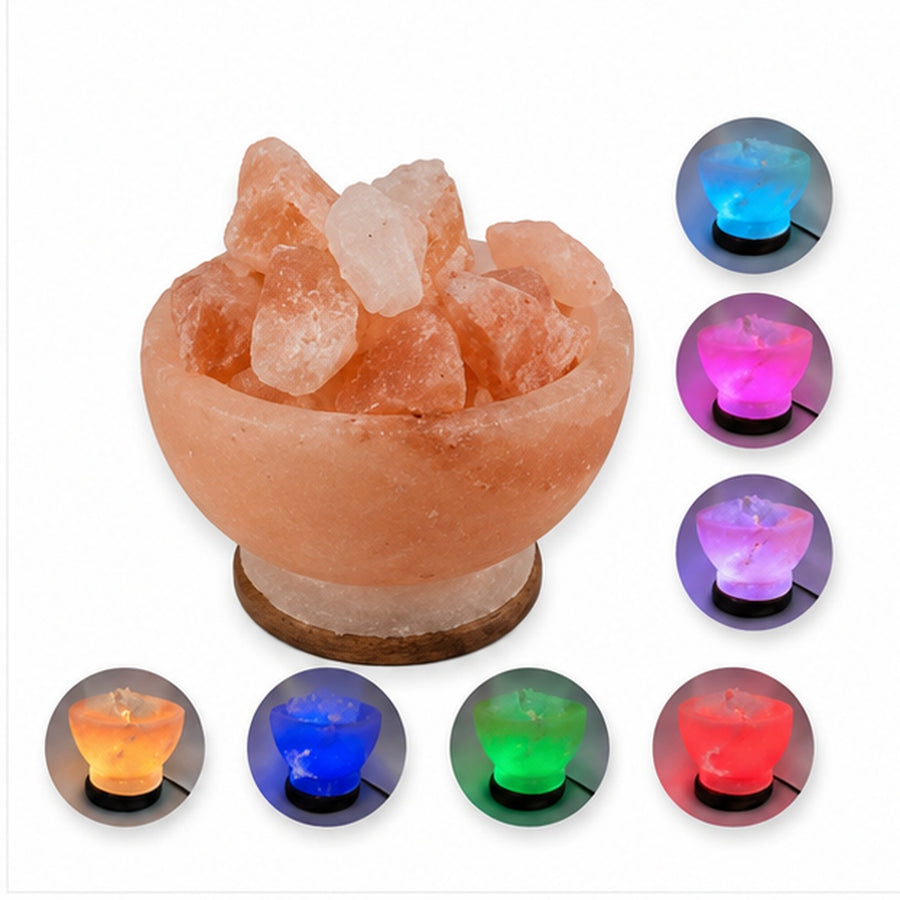 Lampara de Sal Himalaya Luz Led Colores Decorativa Base De Madera - detalle del producto