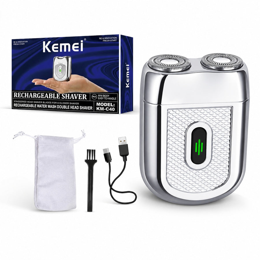 Afeitadora Kemei Mini Km-C40 Recargable Shaver Plateado - detalle del producto