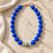 Collar Chicle Azul Rey con Ojo Turco Dorado Ajustable