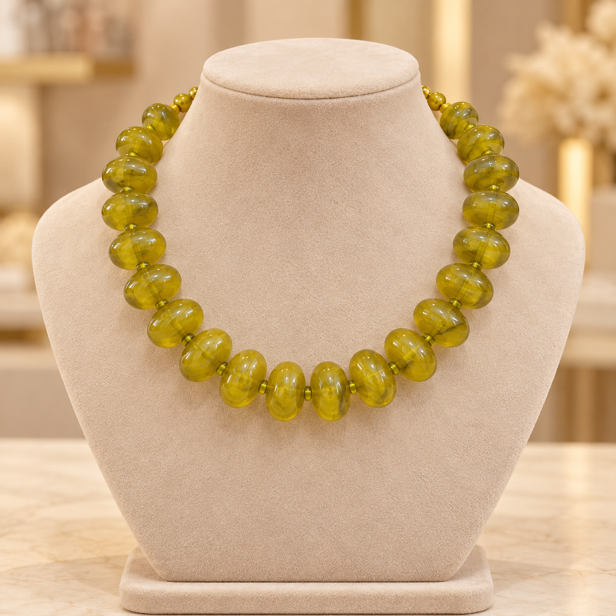 Collar Chicle Verde Oliva Marmoleado de Acrílico
